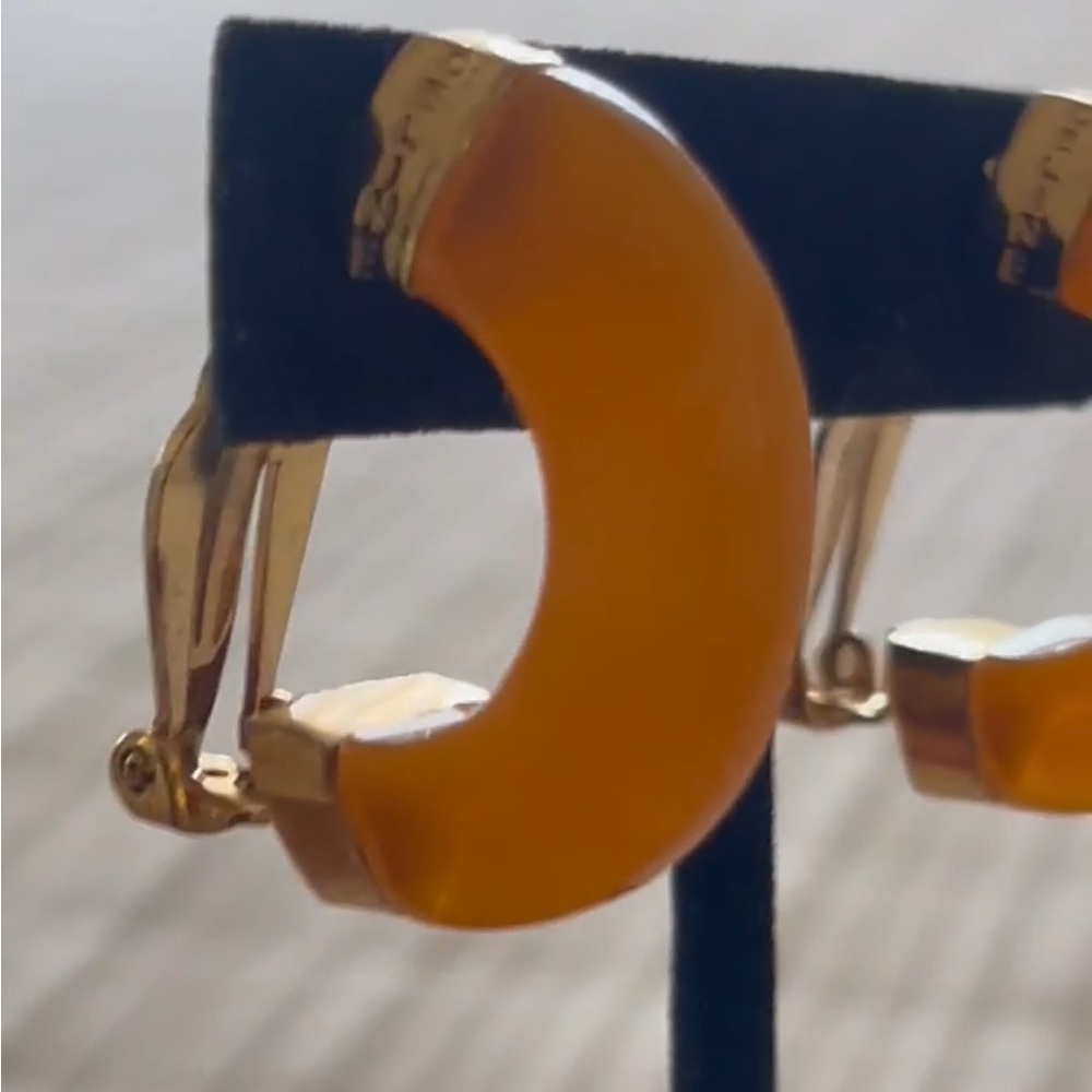 Celine Orange and Gold Earrings, vintage - Picture 6 of 8